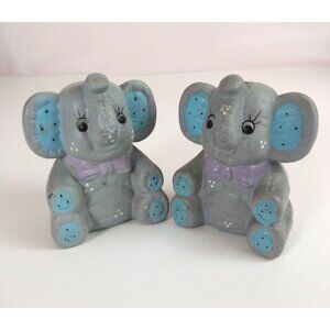 Vintage Artmark Adorable Stitched Baby Elephants Salt & Pepper Shakers Japan